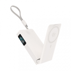 Latest Qi2 15W 10000mAh Semi-Solid State Battery Wireless Charger: Folding Stand + Built-in USB-C Cable + TFT Display